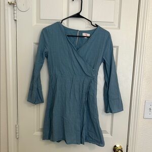 Chic Blue Wrap Dress with Bell Sleeves